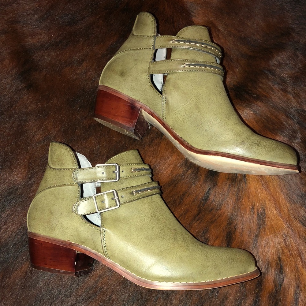 Green leather booties